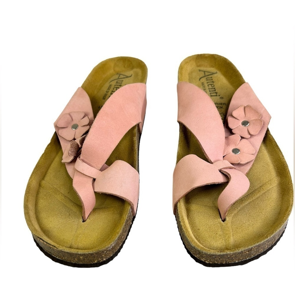 AUTENTI pink leather cork slide sandals size 40/10 Floral Spain